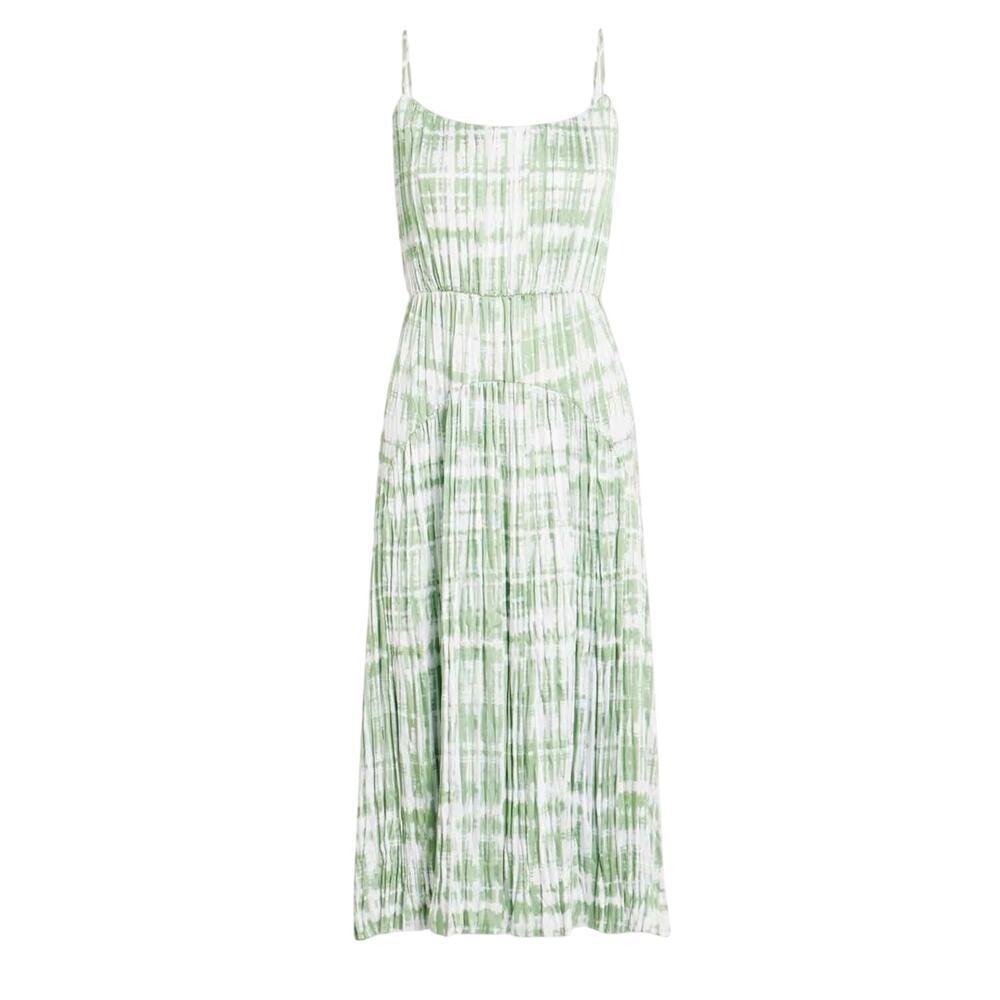 VINCE. Tie Dyed Sleeveless Satin Midi Dress Size Large White Green